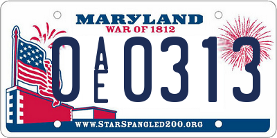 MD license plate 0AE0313