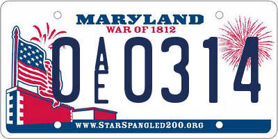 MD license plate 0AE0314