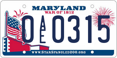 MD license plate 0AE0315