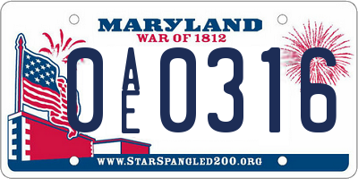 MD license plate 0AE0316