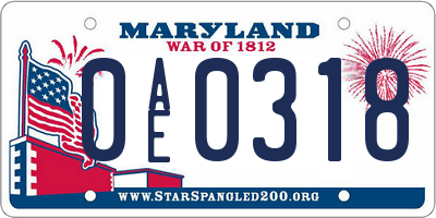 MD license plate 0AE0318