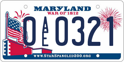 MD license plate 0AE0321