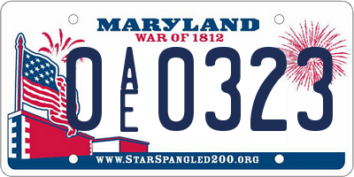 MD license plate 0AE0323