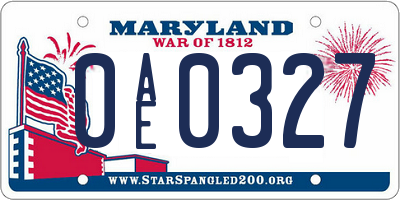 MD license plate 0AE0327