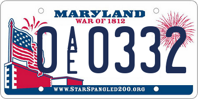MD license plate 0AE0332