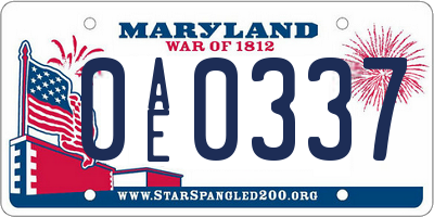 MD license plate 0AE0337