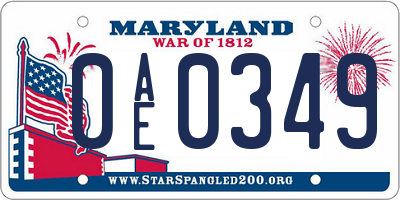 MD license plate 0AE0349