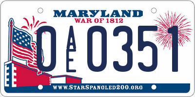 MD license plate 0AE0351