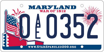 MD license plate 0AE0352