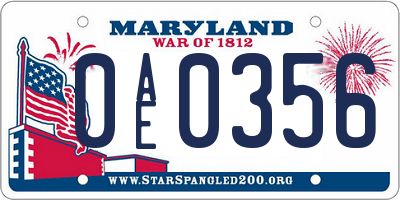 MD license plate 0AE0356