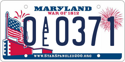 MD license plate 0AE0371