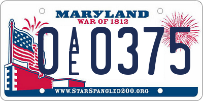 MD license plate 0AE0375
