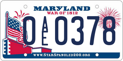 MD license plate 0AE0378