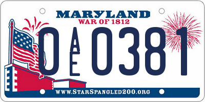 MD license plate 0AE0381
