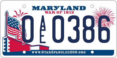 MD license plate 0AE0386