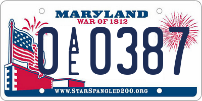 MD license plate 0AE0387