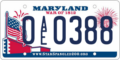 MD license plate 0AE0388