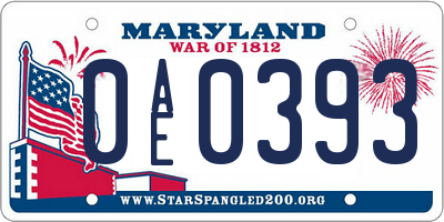 MD license plate 0AE0393