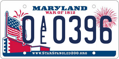 MD license plate 0AE0396