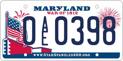 MD license plate 0AE0398