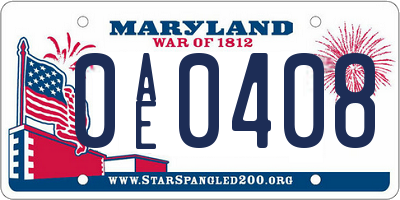 MD license plate 0AE0408