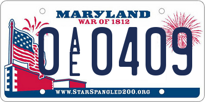 MD license plate 0AE0409