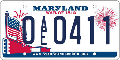 MD license plate 0AE0411