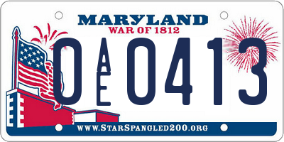 MD license plate 0AE0413