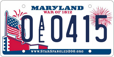 MD license plate 0AE0415