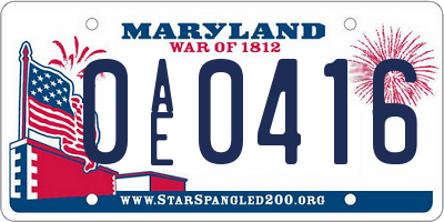 MD license plate 0AE0416