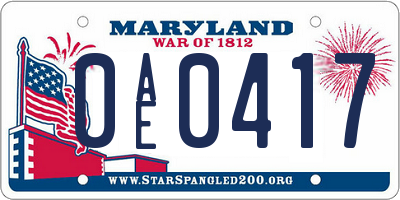 MD license plate 0AE0417