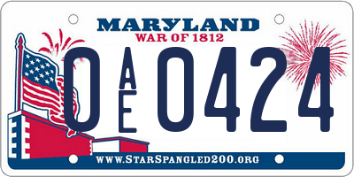 MD license plate 0AE0424
