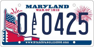 MD license plate 0AE0425