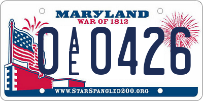 MD license plate 0AE0426