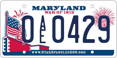 MD license plate 0AE0429