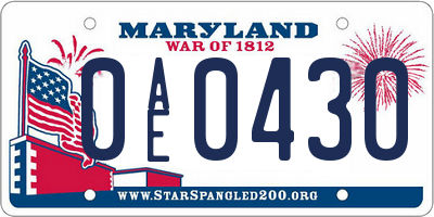 MD license plate 0AE0430