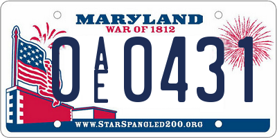 MD license plate 0AE0431