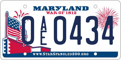 MD license plate 0AE0434