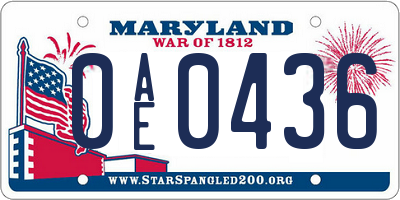 MD license plate 0AE0436