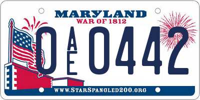 MD license plate 0AE0442