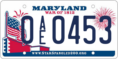 MD license plate 0AE0453