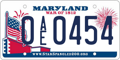 MD license plate 0AE0454