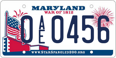 MD license plate 0AE0456