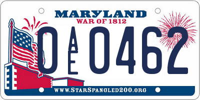 MD license plate 0AE0462