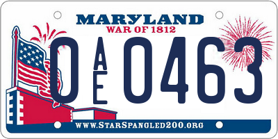 MD license plate 0AE0463