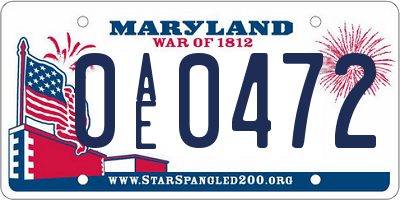 MD license plate 0AE0472