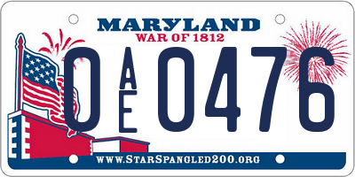 MD license plate 0AE0476