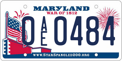 MD license plate 0AE0484