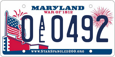 MD license plate 0AE0492