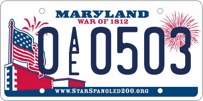 MD license plate 0AE0503